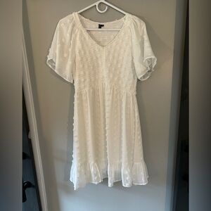 Smocked Dress Short Flutter Sleeve V Neck Swiss Dot Babydoll Ruffle Tiered Dress